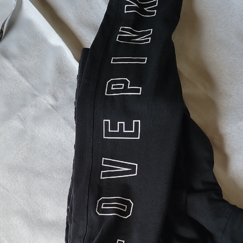 PINK Yoga Victoria Secret Black Leggings with Leopard Print and Text - Picture 9 of 9